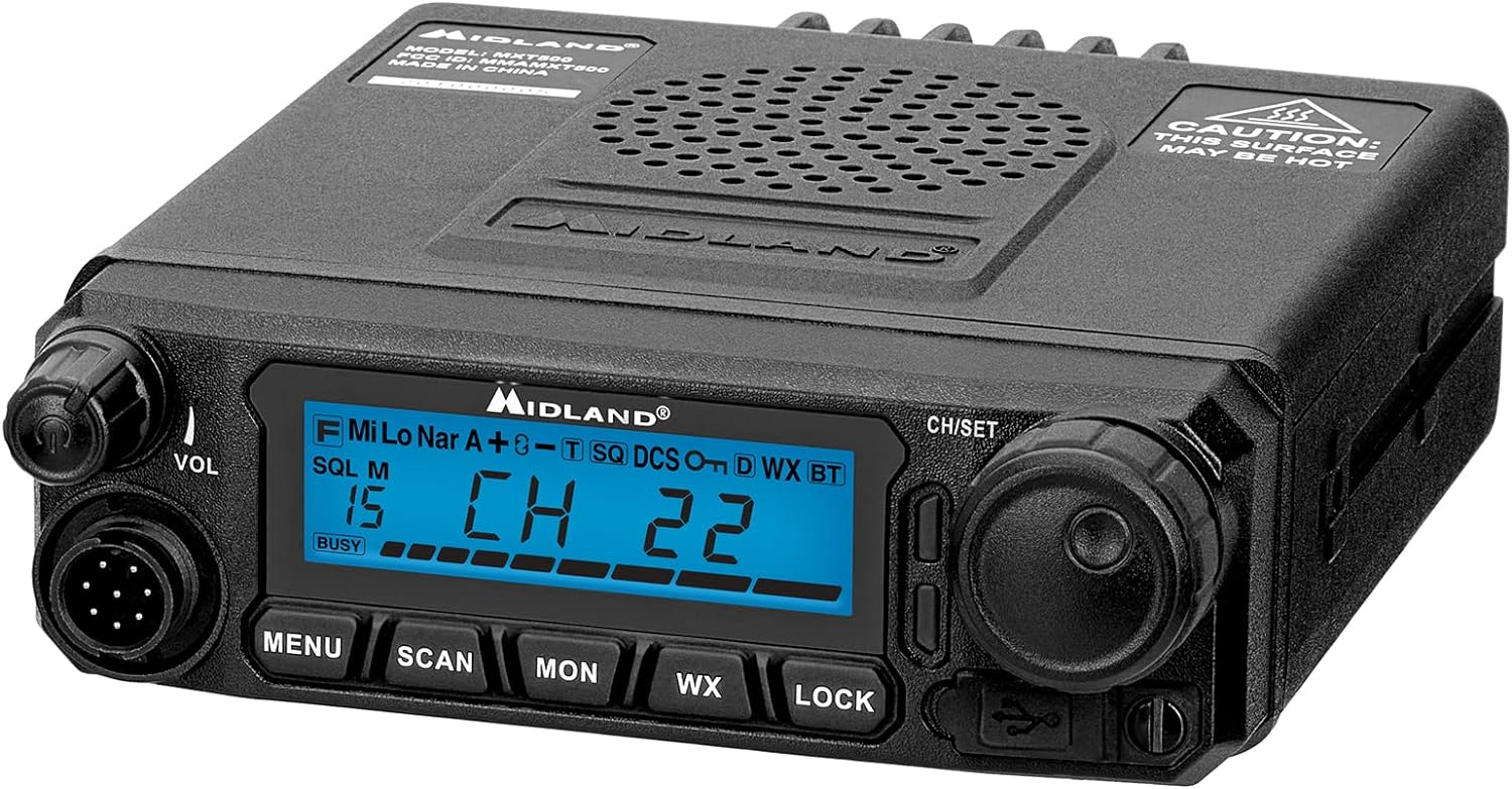 Midland MXT500 50-Watt GMRS Mobile Radio - for Farms  Ranches  Overlanding  Trails  and Off-Roading - 8 Repeater Channels  Compact Design  External Magnetic Mount  2.1dB Unity Gain Antenna