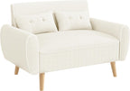 JAMFLY 47'' Small Loveseat Sofa, 2 Seat Compact Couch with Tapered Legs, White Upholstered Furniture, Solid Wood Frame, Comfy Foam Cushion, Easy Assembly for Small Spaces
