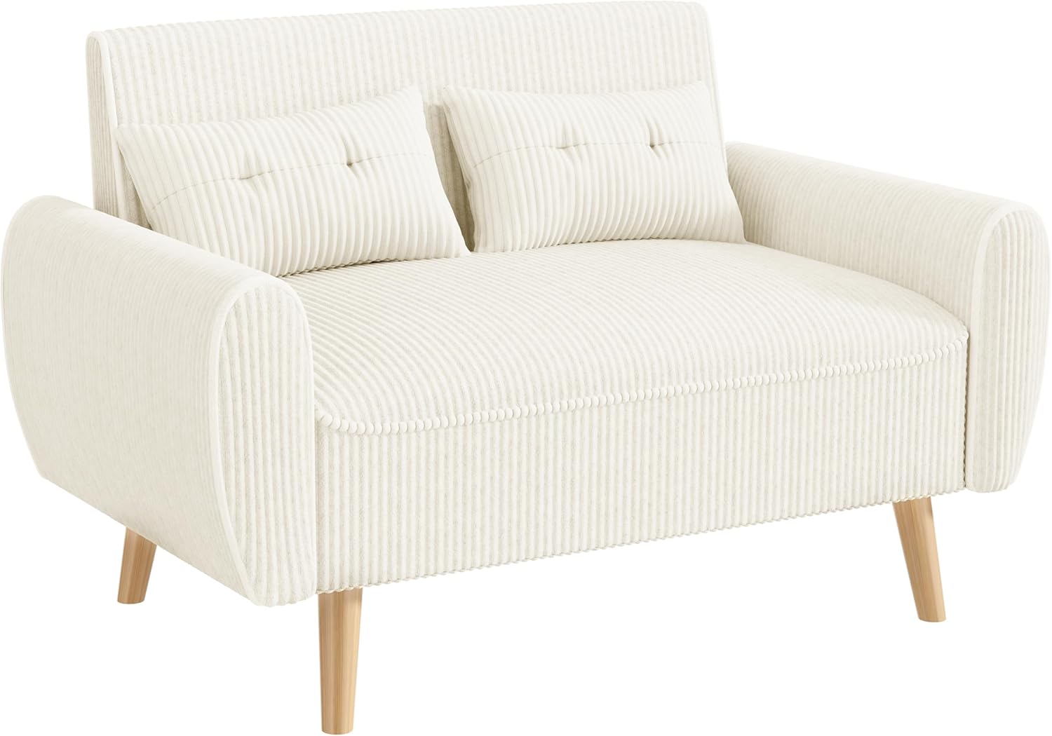 JAMFLY 47'' Small Loveseat Sofa, 2 Seat Compact Couch with Tapered Legs, White Upholstered Furniture, Solid Wood Frame, Comfy Foam Cushion, Easy Assembly for Small Spaces