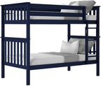 Max & Lily Bunk Bed Twin over Twin, Solid Wood Bunk Bed Frame with Ladder for Kids, 14" Safety Guardrails, Easy Assembly, No Box Spring Needed, Blue