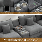 145" Cloud Couch Oversized U Shaped Grey Sectional Couches for Living Room, Big Soft Comfy Fluffy Chenille Couch Sectionals, Modular Sectional Sofa with Ottoman & Central Console