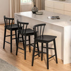 Wood Bar Stools Set of 3, 24" Barstool Farmhouse Counter Stools with Curved Back for Dining Room, Black