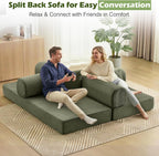 Sofa Bed, 79" Convertible Sleeper Sofa with Pull Out Bed, 5-in-1 Folding Corduroy Futon Couch, Modular Loveseat Sofa Bed for Living Room, Bedroom & Apartment, Green