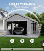13x25 ft Carport Canopy Replacement Cover, Heavy Duty 200G PE Waterproof Canopy Top, UV-Resistant & Windproof Tarp for Outdoor Carport Tent, Patio, Car, Boat & Garage-Grey