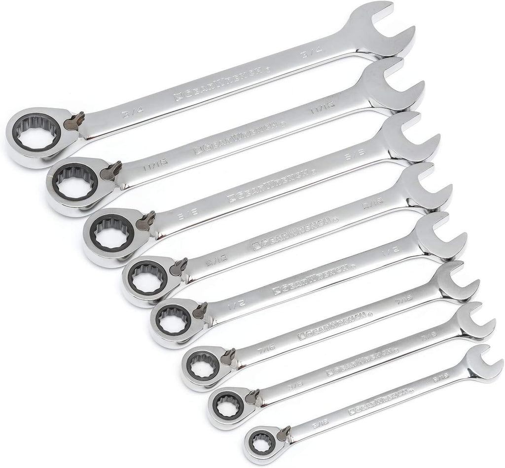 GEARWRENCH 8 Piece 72-Tooth 12 Point Reversible Ratcheting Combination SAE Wrench Set | 9533N