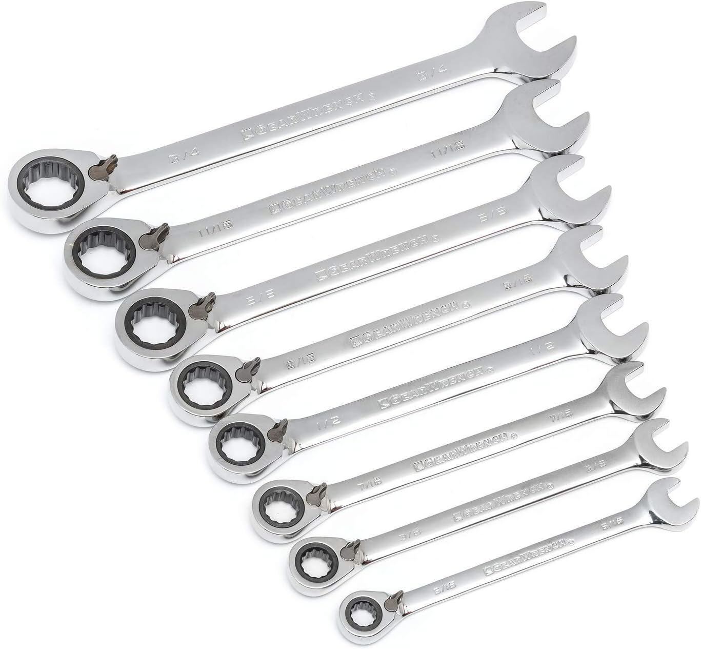 GEARWRENCH 8 Piece 72-Tooth 12 Point Reversible Ratcheting Combination SAE Wrench Set | 9533N