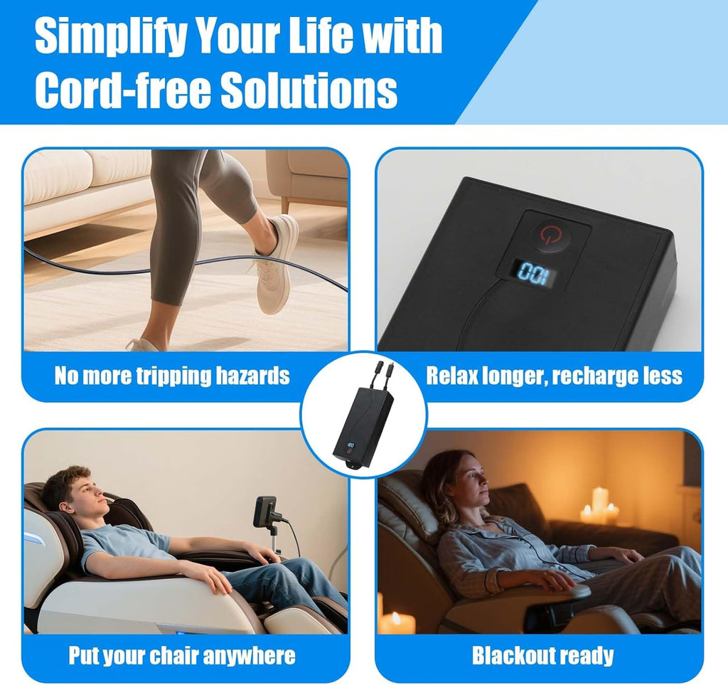 Universal Battery Pack for Reclining Furniture with LED Display- Wireless 2500mAh Rechargeable Battery for Electric Recliner, Power Sofa, Couch, Lift Chair- Fits 2-Pin Motion Furniture (with Charger)