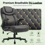 Office Chair, Big and Tall Executive Chairs with Lumbar Support for Back Pain, Breathable Desk Computer Chair with Adjustable Flip-up Armrests, Wide Cushion Swivel Home Office Chair Black PU
