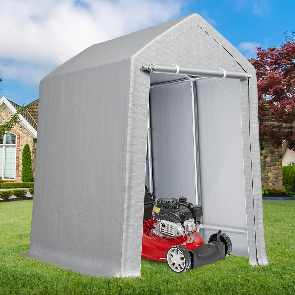 GarveeLife Carport Canopy, 6x9 ft Heavy Duty Carport Waterproof, Portable Garage With Removable Sidewalls & Doors Car Canopy With All-Season Tarp for Motorcycle, Bike, Garden Tools, Grey