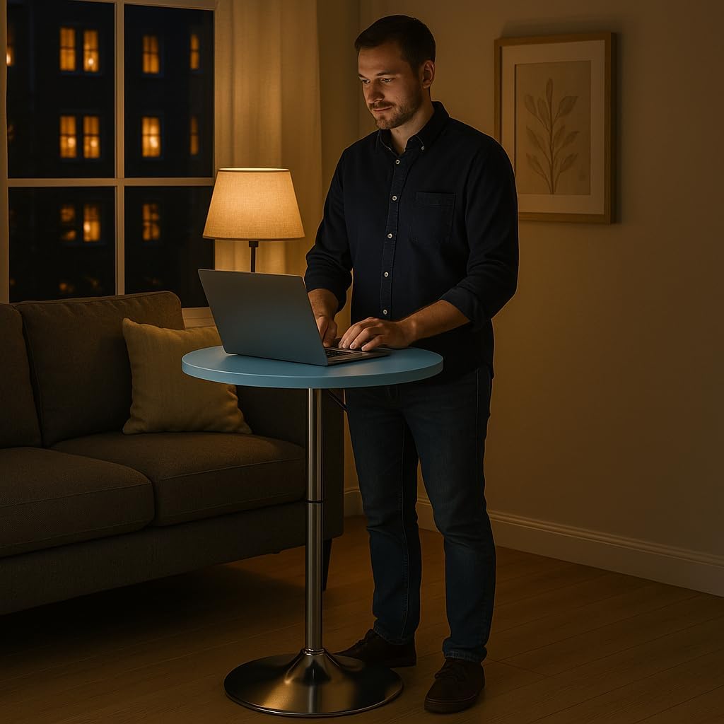 Magshion 23.5" Round Adjustable Height Bar Table, 27.5"-36" Range, 360° Swivel MDF Top Pub Table for Dining, Café, Cocktail, Blue