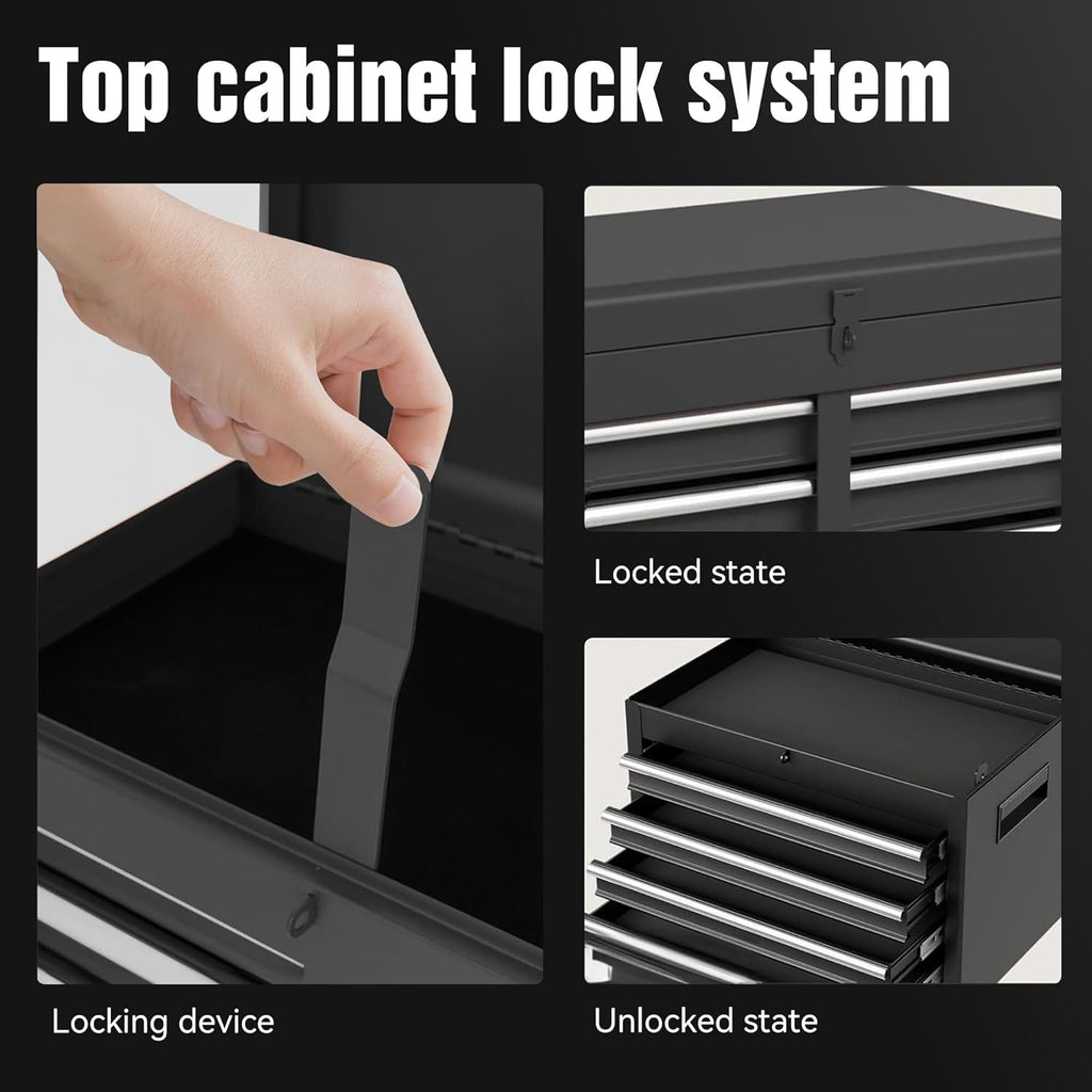 5 Drawers Tool Cart on Wheels with 1 Cabinet, Multifunctional Removable Rolling Tools Chest Storage Set, Tool Trolley Organizer Tools Box for Garage,Warehouse,Repair Shop,Workshop (Black)