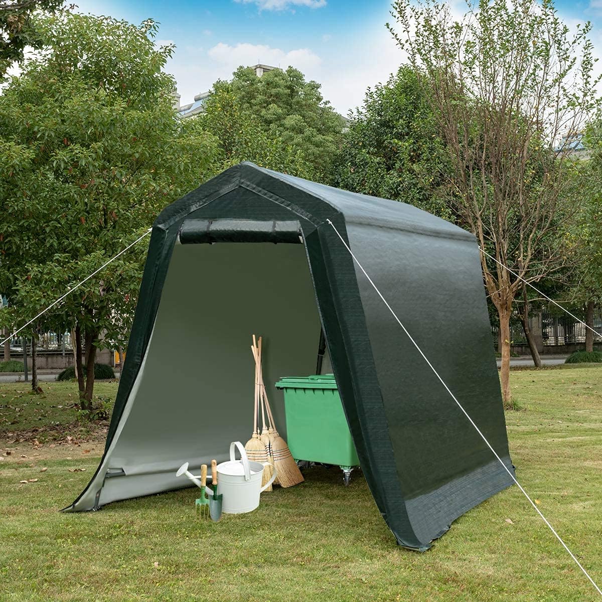 Tangkula 6x8 Ft Outdoor Storage Shelter, Enclosed Carport Tent with All-Steel Metal Frame and Waterproof Ripstop Cover, Outdoor Garage Tent with Sidewalls