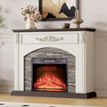 44Inch Electric Fireplace with Mantel, Farmhouse TV Stand with Electric Fire Place Heater, Stacked Stone Surround,White Firebox with 23" Fireplace Insert for Bedroom,Living Room