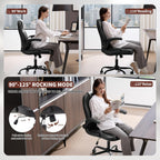 Executive Office Chair PU,Leather Office Chair with Wheels,360° Swivel Rolling Chair with Padded Arms,Ergonomic Computer Chair with Lumbar Support for Short People Use(Black)
