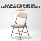 Nazhura 4 Pack Folding Chairs, Fabric Dining Chair Set with Padded Cushion and Back, Indoor Outdoo Seat for Home Office Events Wedding Party (Oatmeal Strip Fabric Seating)