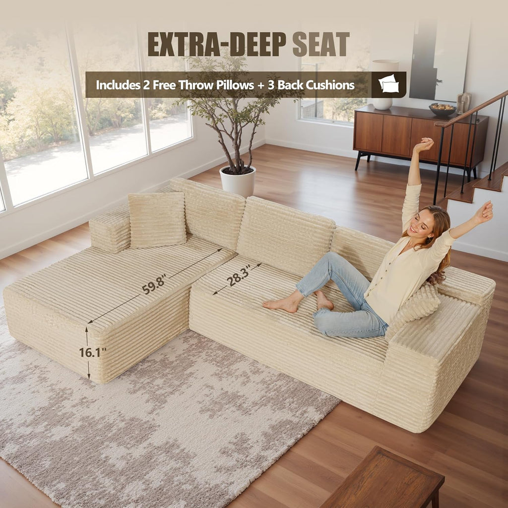 Bashaw 108" Cloud Sectional Couch Sofa with L-Shape Chaise, Modern Modular Sofa Couch Upholstered Couches for Living Room Bedroom, No Assembly Required (Beige, L Shape)