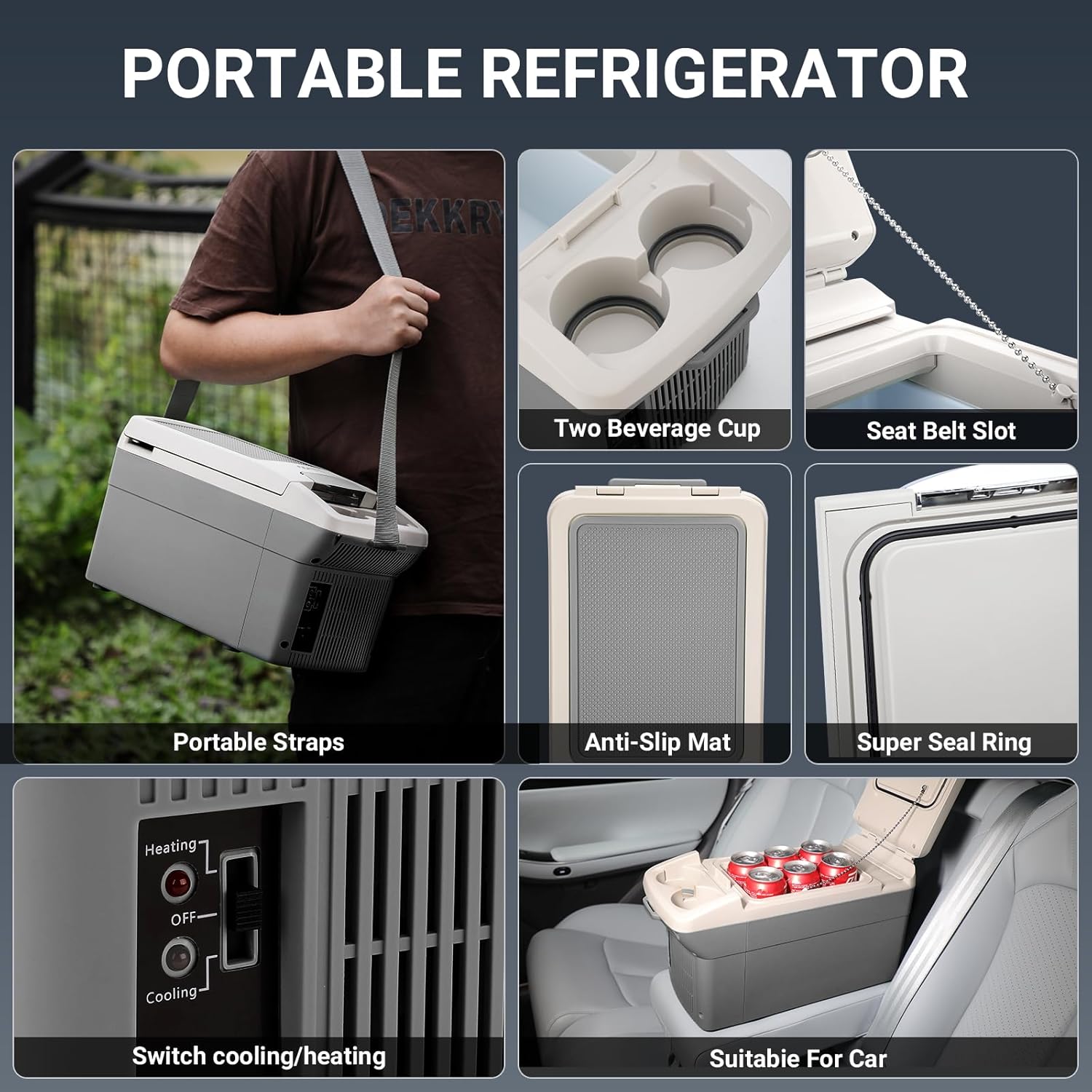 ICEROVER 12V Car Refrigerator Cooler/Warmer 6 Quart (6L), 12 Volt DC &110V AC, Electric Car Fridge Portable Compact Camping Cooler Thermoelectric 12V Small Fridge for Car,RV,Camping (Grey)