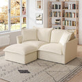 83.4" Modular Sectional Sofa Slipcovered, Oversized L-Shaped Cloud Couch with Removable Covers, 2-Seater Sofa Couch with 1 Movable Ottoman, Spacious Living Room Furniture (Cream,Chenille)