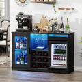 Coffee Bar Cabinet with Fridge (Fridge Included), Large Liquor Bar Cabinet with LED Lights, Glass Holder & Wine Rack, Wine Cabinet with Human Body Sensor, Buffet Sideboard for Home, Black