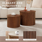 AVZEAR Round Nesting Coffee Table Set of 2, Small Fluted Coffee Table Circle Side Table, Mid Century Modern Wood Nesting Tables Farmhouse End Table Set for Living Room, Bedroom, Small Spaces(Walnut)
