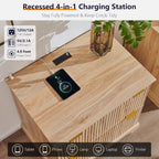 JXQTLINGMU 2 Drawer File Cabinet with Charging Station, 30" Fluted Lateral File Cabinet w/Files Hanging Rod for Letter/Legal/A4, Large Tabletop for Printer, Office Wood Printer Cabinets, Oak