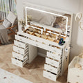White Makeup Vanity, 11 Drawers Vanity Mirror with Lights, Makeup Vanity Desk with 3 Lighting Modes Adjustable Brightness, Vanity with Glass Top for Bedroom