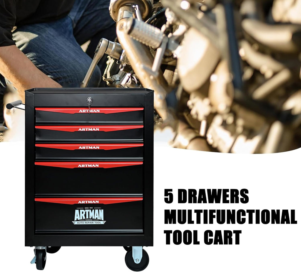 5 Drawers Tool Cart on Wheels, Multifunctional Rolling Tool Storage Chest, Drawers Rolling Trolley Organizer Tool Box for Warehouse, Garage, Workshop, Repair Shop (5 Drawers-30.5"H)