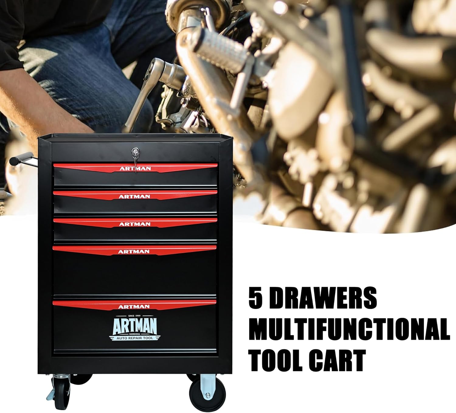 5 Drawers Tool Cart on Wheels, Multifunctional Rolling Tool Storage Chest, Drawers Rolling Trolley Organizer Tool Box for Warehouse, Garage, Workshop, Repair Shop (5 Drawers-30.5"H)