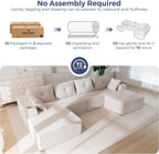 MAXYOYO 132" Giant U-Shaped Modular Sectional Couch, Modern Boneless Couch for Living Room, Sofa in A Box, Oversized Sofa Sleeper with Deep Seat, No Assembly Required, Grayish Beige
