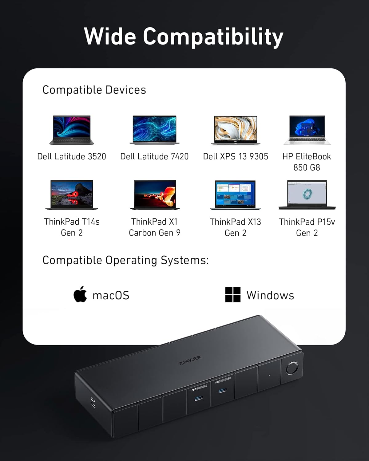 Anker 778 Thunderbolt Docking Station (12-in-1  Thunderbolt 4)  40 Gbps with Max 100W Charging for Laptop  Single 8K  Quad 4K Display  Ethernet  6 USB Ports for Dell  HP Laptops and More(Gray)