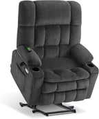MCombo Oversized Power Lift Recliner Chair for Elderly, Dual Motor Lift Chair with Heat and Massage, Lay Flat Lift Chair for Big and Tall, Cup Holders, Fabric R7891 (Oversize, Dark Gray)