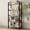 Real Solid Wood Bookshelf Shelves Rustic Vintage Industrial Etagere Bookshelf, Metal & Timber Free Vintage Bookcase, (Genuine Timber) (5-Tiers-Natural Finish)