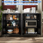 Metal Storage Cabinet with Adjustable Shelves,Metal Sideboard Cabinet with 2 Doors for Home,Office, 42" H x 26" W x 14" D,Assembly Required,Black