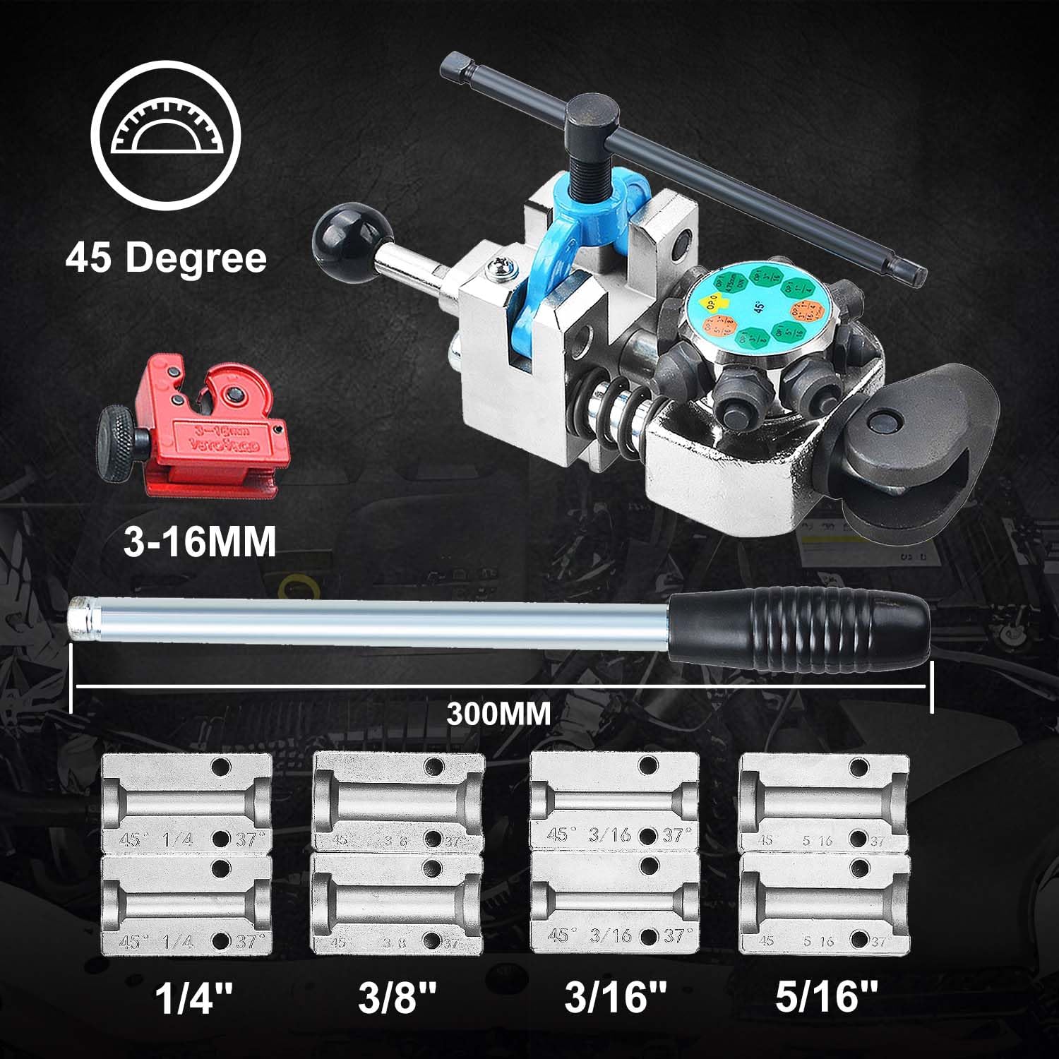 LainKeen Professional Brake Line Flaring Tool Kit, 45 and 37 Flaring Tool Set, Single, Bubble and Double Flare Tool Set for Brake Lines, Brake Flare Tool Kit for 3/16" 1/4" 5/16" 3/8" Tubes