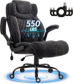Office Chair, Big and Tall Executive Chairs with Lumbar Support for Back Pain, Breathable Fabric Desk Computer Chair with Adjustable Flip-up Armrests,Wide Cushion Swivel Home Office Chair Black,Black