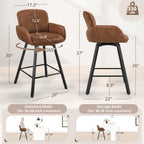 LUE BONA 26" Swivel Bar Stools Set of 6, Counter Height Bar Stools with Backrest and Arms, Modern Upholstered Barstools with Metal Legs for Kitchen Island, Brown