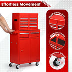 Dawmilon 5-Drawer Rolling Tool Chest, Detachable Top Tool Box, Lockable Metal Tool Cabinet with Wheels, Adjustable Shelf and Liner for Garage Workshop Storage, Red