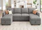 HONBAY Modular Sectional Sleeper Sofa Bed, Chenille Pull Out Couch with Storage Ottoman, U Shaped Sectional Couches for Living Room, Warm Grey