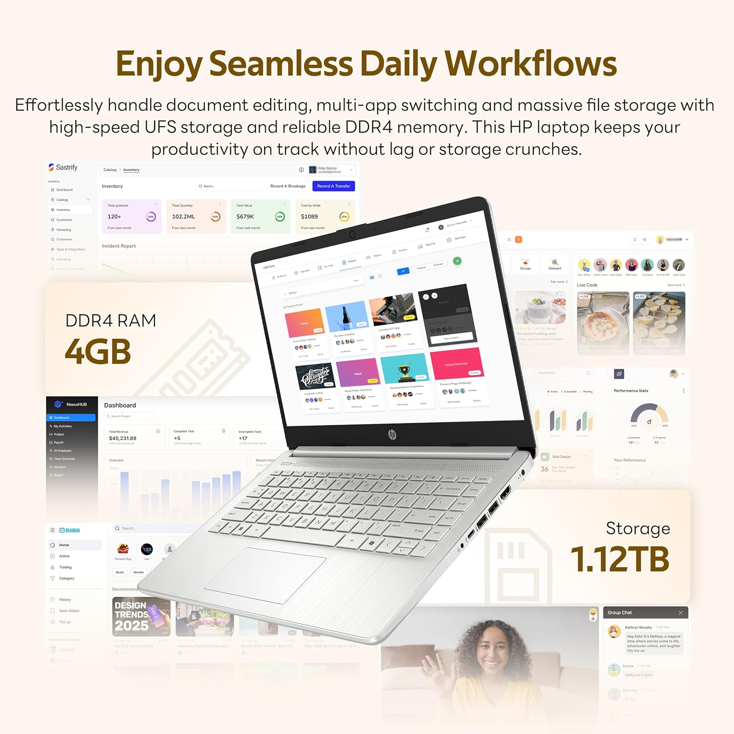 HP Stream 14" HD Laptop with AI Copilot  Intel Processor N150  4GB RAM  1.12TB Storage (128GB UFS + 1TB Docking Station Set)  Intel Graphics  1 Year Office 365  Wi-Fi 6  Win 11  Silver