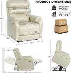 EONIX Dual Motor Lay Flat Power Lift Recliner Chair for Elderly, Breathable Leather Electric Lift Chairs for Adults, 400lbs Heavy Duty Power Recliner with Heat and Massage, SLRY003061, Cream White