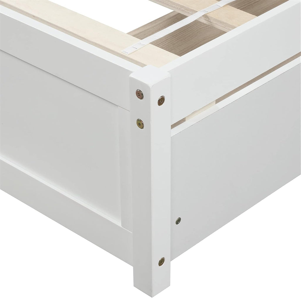 Solid Wood Platform Bed Twin Size with 2 Storage Drawers for Kids,Twin Size Low Platform Bed Frame with Curved Headboard,Footboard and Under Bed Space for Boys Girls Bedroom,Easy Assembly,White