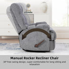 CANMOV Swivel Rocker Recliner for Adults, Glider Rocking Reclining Chair for Nursery, Manual Recliner Chair with Overstuffed Back and Arms for Living Room Bedroom Nursery, Grey