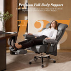 Efomao Big and Tall Office Chair 400lbs - Heavy Duty Executive Desk Chair with Foot Rest & 23" Wide Seat - High Back Ergonomic Leather Computer Chair for Heavy People, Home Office, Grey