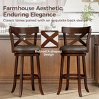 MAISON ARTS Swivel Bar Stools Set of 4, 30 Inch Bar Height Barstools with Backs, PU Leather Upholstered Seat Wood Bar Chairs with Wrap-Around Footrest for Kitchen Island, Pub, Walnut