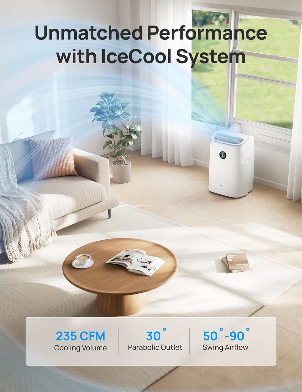 DREO Portable Air Conditioners, 8000 BTU ASHRAE (5000 BTU DOE) Smart AC Unit for Bedroom with Drainage-free Cooling, 45dB Quiet, APP/Voice/Remote, Portable AC for Room Indoors, AC318S