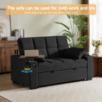 66" Multi-Functional Pull-Out Sofa Bed with Hidden Side Table, Storage Armrests, Built-in Charging Port, Spring Mattress, Solid Wood Frame – Ideal for Small Spaces, Easy Assembly
