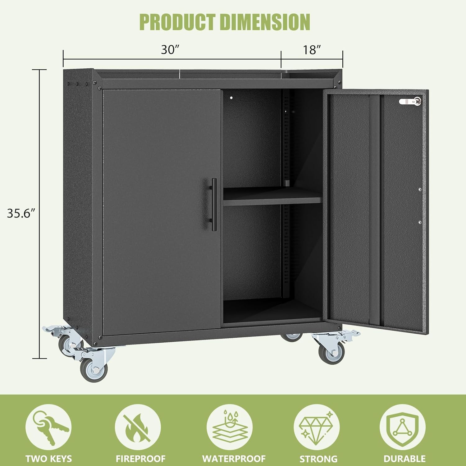 Metal Storage Cabinet with Wheels,Rolling Tool Cabinets with Doors and Adjustable Shelves,Lockable Garage Storage Cabinet,Heavy Duty Tool Chest for Home Office Utility Room,Assembly Required