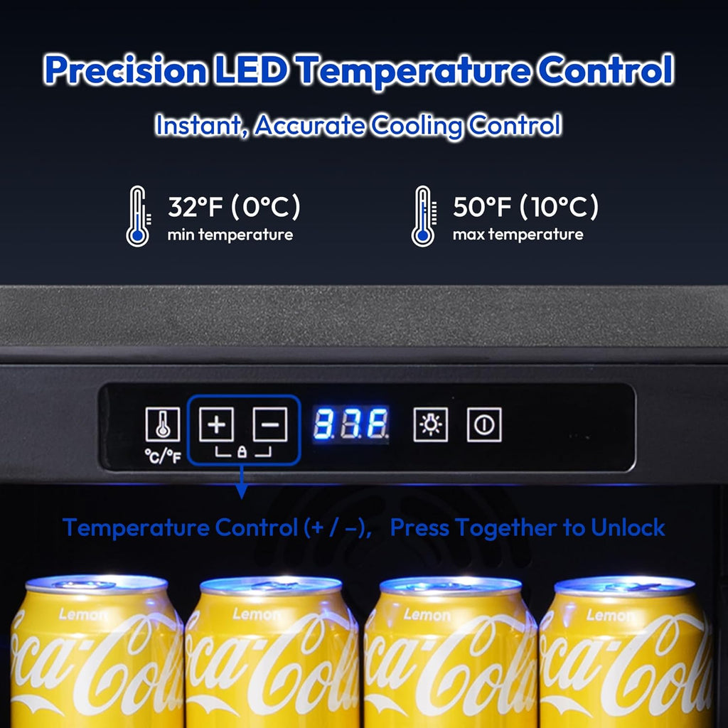 15 Inch Under Counter Beverage Refrigerator, 126 Cans Built-in or Freestanding Drink Fridge with Insulated Door,Ideal for Indoor or Outdoor Bar, Kitchen, Garage