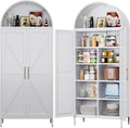 73" Tall Arched Kitchen Pantry Cabinet with 6 Adjustable Shelves, Farmhouse Metal Storage Cabinet with 2 Doors, Reinforced Rice-Shaped Embossed Panels, Tall Pantry Storage for Home Office
