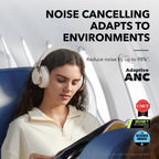 Soundcore by Anker, Space One, Active Noise Cancelling Headphones, 2X Stronger Voice Reduction, 40H ANC Playtime, App Control, LDAC Hi-Res Audio, Comfortable Fit, Clear Calls, Bluetooth 5.3 (White)